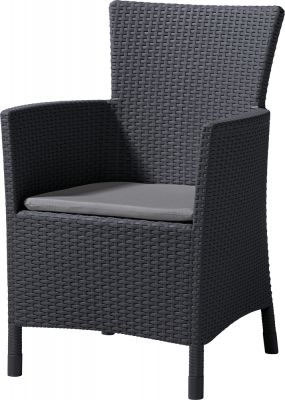 Elegantná stolička MONTANA z umelého ratanu - grafitová + sivé vankúše‎