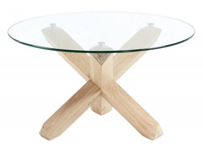 Konferenčný stolík LOTTO - Ø 65 cm - sklenený, nohy dubové