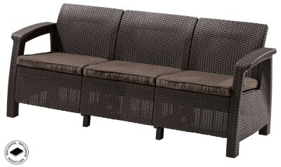 Trojmiestna pohovka KORFU LOVE SEAT MAX z umelého ratanu - hnedá‎