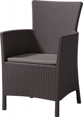 Elegantná stolička MONTANA z umelého ratanu - hnedá + sivohnedé vankúše‎