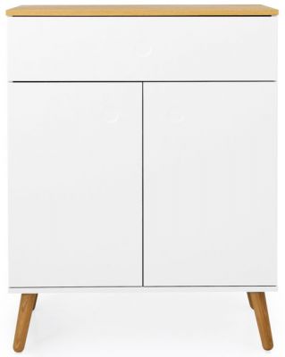 Elegantná dvojdverová komoda ROTA 79 cm - biela, dubové nohy