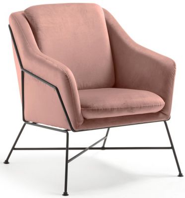 Moderné kreslo BRIDA ružový polyester, kovové nohy
