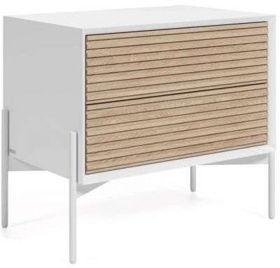 Dizajnový nočný stolík MARIELLE 63 x 54 cm biely - jaseňové drevo
