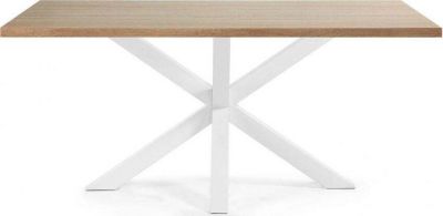 Drevený jedálenský stôl ADONIS 180 cm svetlo-hnedý, oceľové biele nohy