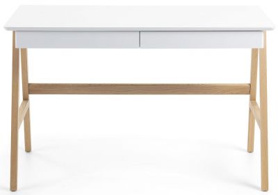 Elegantný písací stôl DENIS 120 cm biely, jaseň prírodný