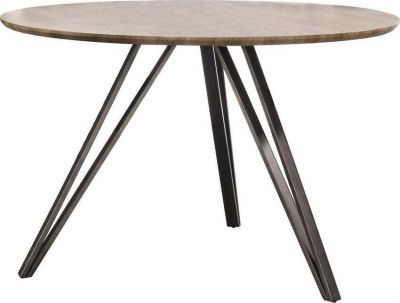 Jedálenský okrúhly stôl V-Turn 120 cm hnedý, prírodný dekor, kovové nohy