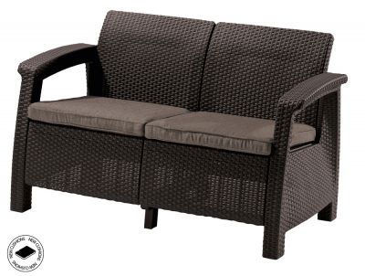 Dvojmiestna pohovka KORFU LOVE SEAT z umelého ratanu - hnedá‎