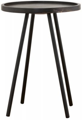 Príručný stolík JUCO Ø40 cm čierny, mangové drevo, kovové nohy