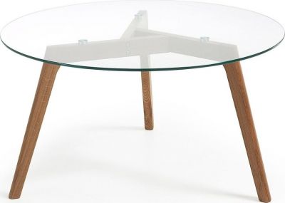 Konferenčný stolík KIRB so sklom a dubovými nohami - Ø 90 cm