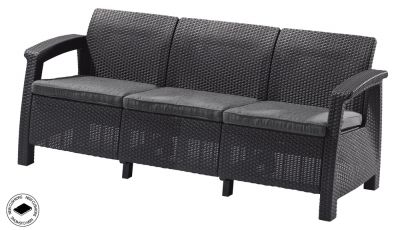 Trojmiestna pohovka KORFU LOVE SEAT MAX z umelého ratanu - grafitová
