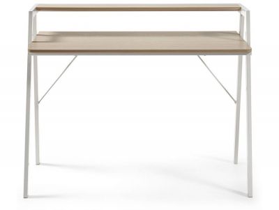 Moderný pracovný stôl ALAMO 115 cm v prírodnom dekore, biele kovové nohy